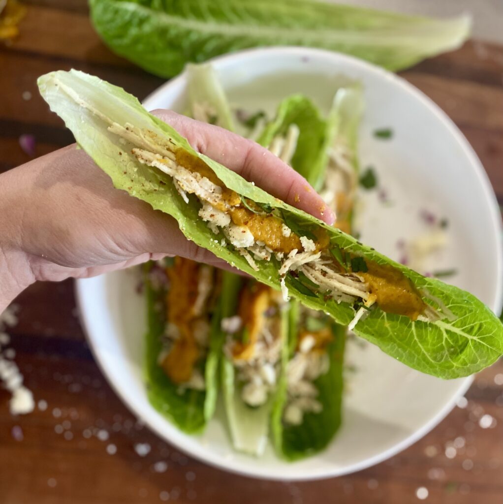 romaine taco with carrot habanero sauce