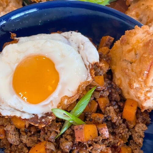 rustic sweet potato and sausage hash