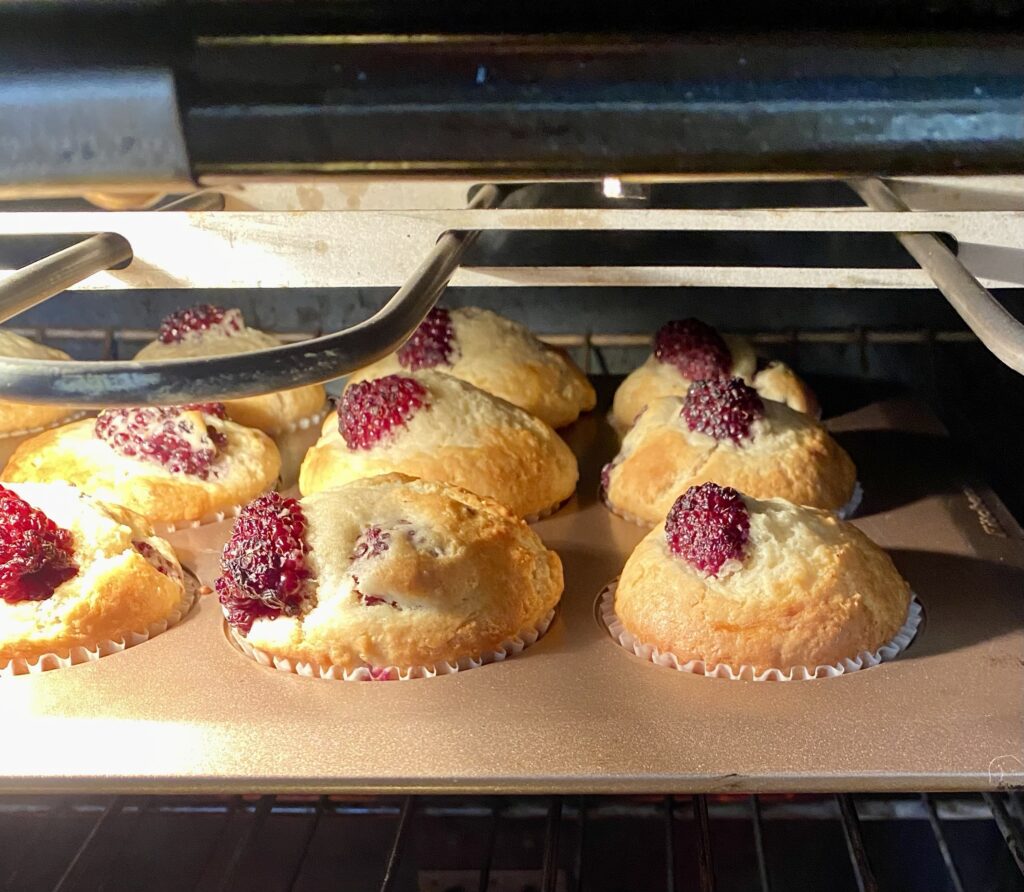 blackberry lemon muffins baking