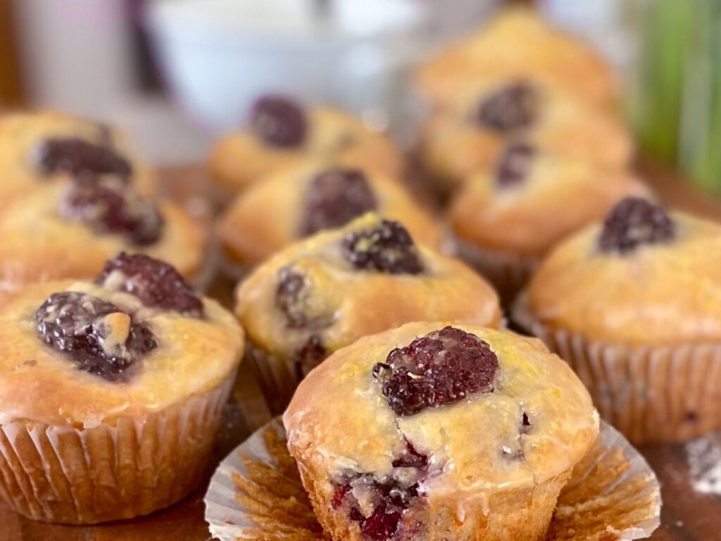 glazed blackberry lemon muffins