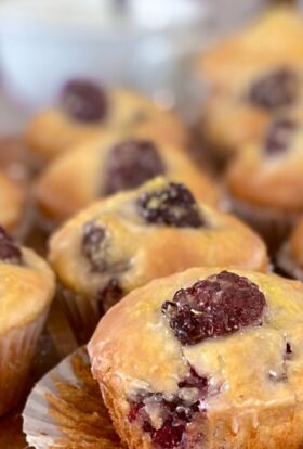 glazed blackberry lemon muffins