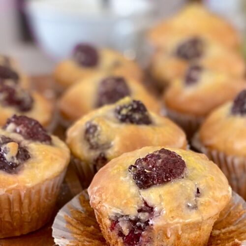 glazed blackberry lemon muffins